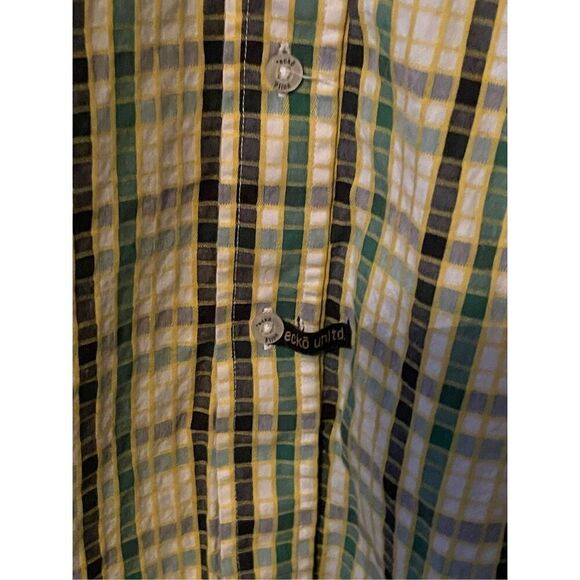 Ecko Unltd Mens Yellow & Blue Short Sleeve Plaid Button-Up Shirt Size XL - Picture 10 of 15